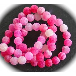 20 perles d'agates givrée aspect craquelées rose /blanc 4mm