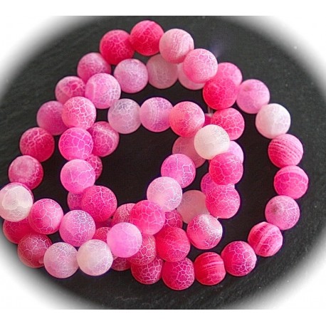 20 perles d'agates givrée aspect craquelées rose /blanc 4mm