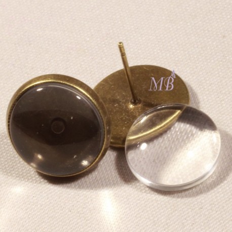 10 supports boucle d'oreille à  clou cabochon bronze  12mm