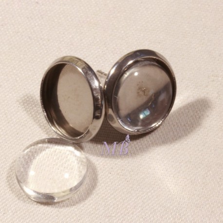 10 supports boucle d'oreille à clou platine  cabochon 10MM