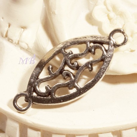 10 connecteurs argenté ovale feuillages diamètre 25x10,5mm