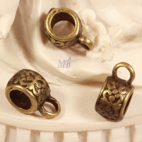 10 bélières esprit ethnique ronde à motifs  couleur bronze 11x5,5mm