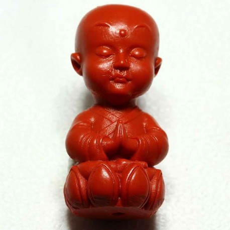 1 bouddha  prieur assis sur fleur  lotus cinabre rouge 36,5x18mm