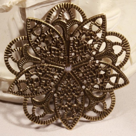 10 estampes filigrane bronze forme rosace fleurs 46mm