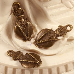 6 breloques flacon parfum bronze relief 18x8mm