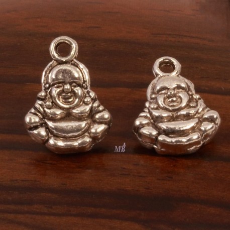 10 breloques mini bouddha assis métal argenté 10mm