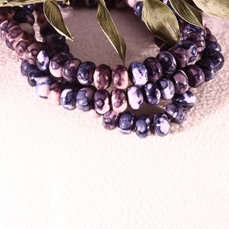 10 perles de jade océanique bleu d'encre marbré blanc mauve 6x4mm