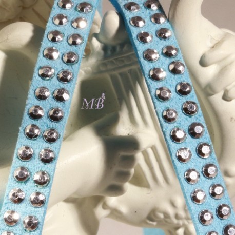 1mètre de cordon suédine turquoise double clouté argent largeur 6mm