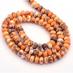 10 perles de jade océanique orange/bleu d'encre marbré blanc 6x4mm