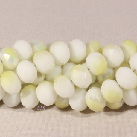 20 perles boulier en verre facetté blanc prisme jaune  8mm