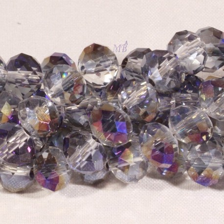 30 perles boulier en verre facetté transparent violet /doré 8mm