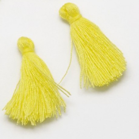 10 pompons breloque coton  jaune paille  longueur 25x5mm