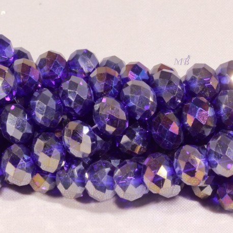 30 perles boulier en verre facetté bleu /violet/doré 8x5mm