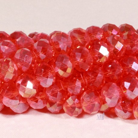 30 perles boulier en verre facetté rouge prisme doré 8x5mm (47AB)