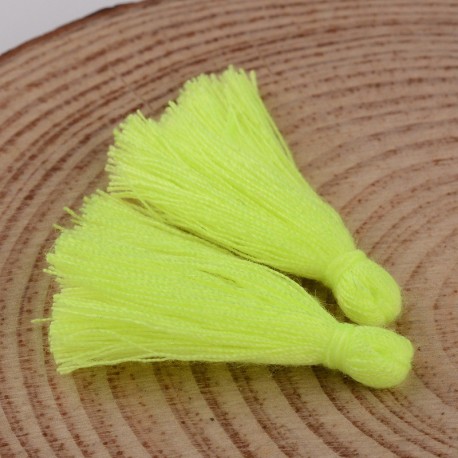10 pompons breloque coton  jaune fluo 25x5mm