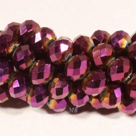 20 perles boulier en verre facettée prune/framboise à prisme doré  8mm