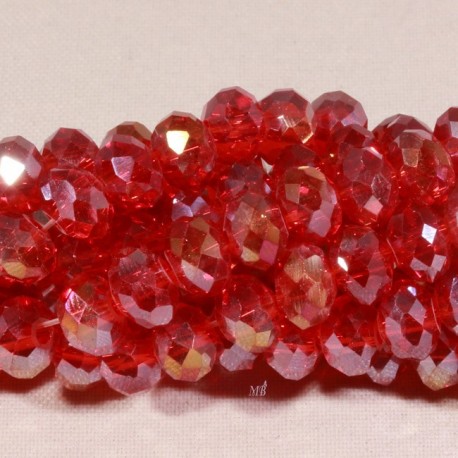 30 perles boulier en verre facettée rouge  prisme mauve 6x4mm (47AB)