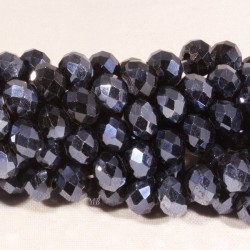 30 perles boulier en verre facettée noir de geai/bleuté à prisme 6x4mm