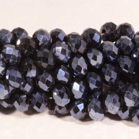 30 perles boulier en verre facettée noir de geai/bleuté à prisme 6x4mm