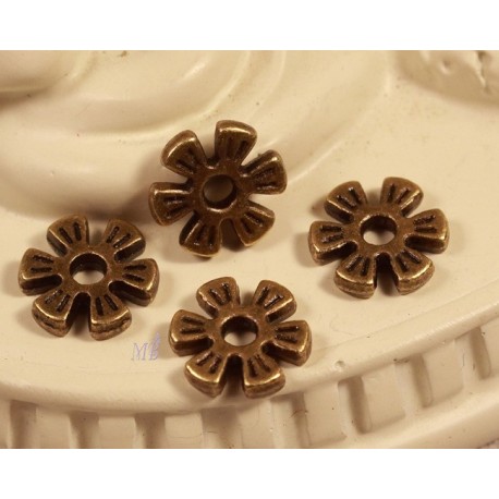 10 perles intercalaires bronze étoiles diamètre 8x8mm