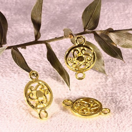 10 connecteurs rond plat doré ciselé 19x12mm