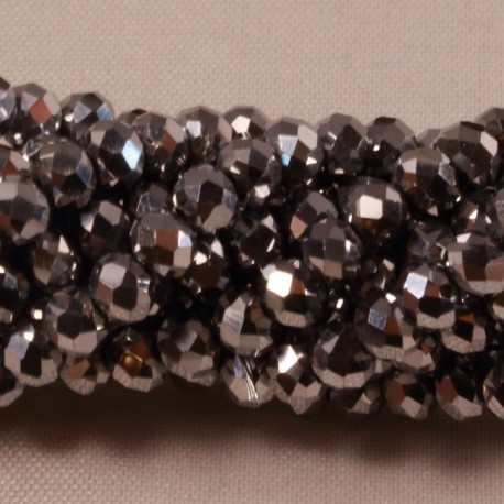 30 perles boulier en verre facettée argent brillant 4x3mm