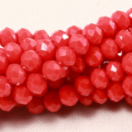 30 perles boulier en verre facettée rouge vermillon    4x3mm