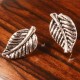 1paire  supports de boucle d'oreille feuille à clou argenté 17x10mm