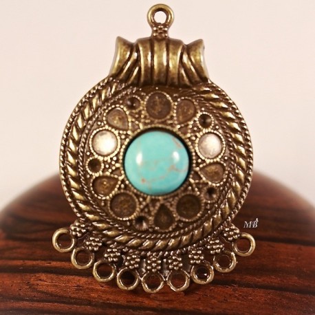 2 grands pendentif support cabochon connecteur multi rang bronze 55x39mm