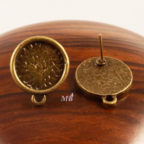 10 boucles d'oreille clou bronze support cabochon 14mm