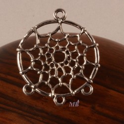 6 connecteurs rond "attrape rêve" couleur argent  34mm