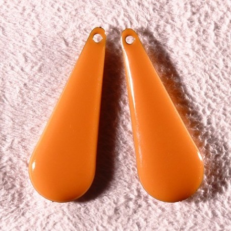2 sequins emailles laiton longue goutte orange  27x10mm