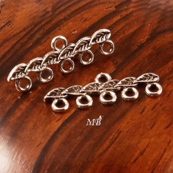10 multi connecteurs décor feuille métal argenté 27x8mm