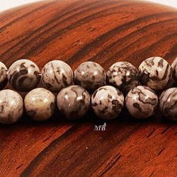 10 perles de jaspe paysage gris marbré 6mm