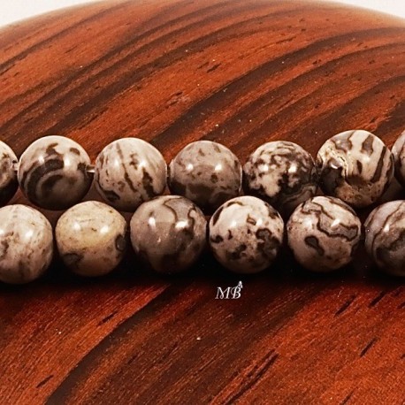 10 perles de jaspe paysage gris marbré 6mm