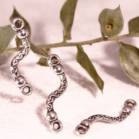 20 connecteurs barre de lien serpentin  métal couleur argent vieilli 22.5x6mm