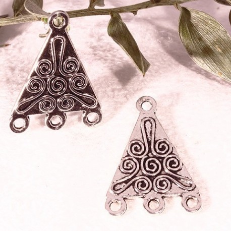 10 connecteurs triangle ethnique metal argenté 22x16mm