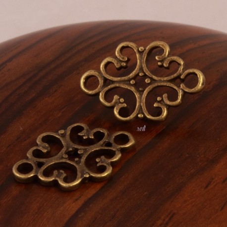 10 connecteurs métal couleur bronze arabesque ethnique 18x13mm