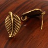 1paire  supports de boucle d'oreille feuille a clou bronze 17x10mm