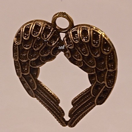 2 pendentifs double aile d'ange bronze 45x37mm