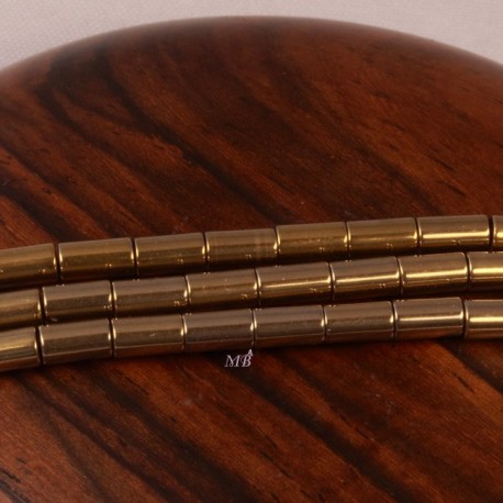20 perles tube  d'hématite plaqué couleur or 5x3mm