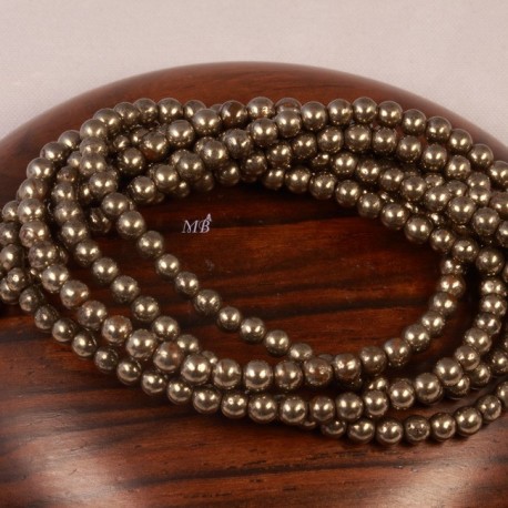 20 perles rondes d'hématite plaqué gris - or 3mm