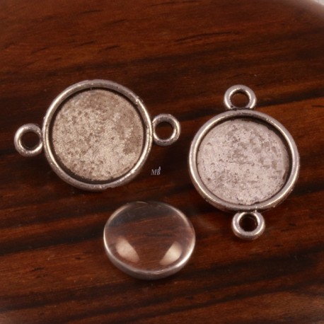 10 supports connecteurs reversible  cabochon argenté 10mm