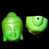6 perles têtes  de bouddha en Howlite  teintée vert prairie en relief 29x20mm