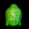 2 perles têtes  de bouddha en Howlite  teintée vert  en relief 29x20mm