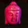 2 perles têtes  de bouddha en Howlite  teintée rose fuchsia   en relief 29x20mm