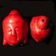 6 perles têtes  de bouddha en Howlite  teintée rouge  en relief 29x20mm