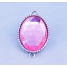 1 connecteur métal argenté ovale avec cabochon acrylique 18x24mm rose