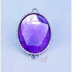 1 connecteur métal argenté ovale avec cabochon acrylique 18x24mm mauve