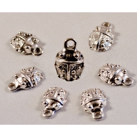 10 breloques coccinelle métal argenté diamètre 14,5x10mm